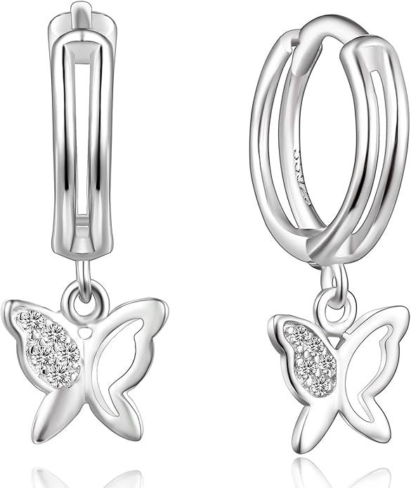 シルバー 925 スターリングシルバー中空バタフライパターン ドロップ ピアス - 画像 (6)