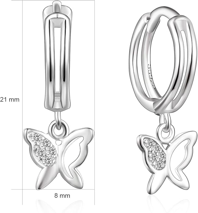 シルバー 925 スターリングシルバー中空バタフライパターン ドロップ ピアス - 画像 (4)