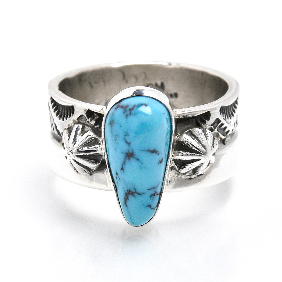 NAVAJO Henry Mariano STAMP WORK RING WITH TURQUOISE