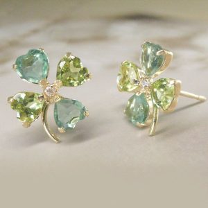 ピアス ペリドット グリーンクオーツ 天然 ダイヤモンド ピアス クローバー 18金