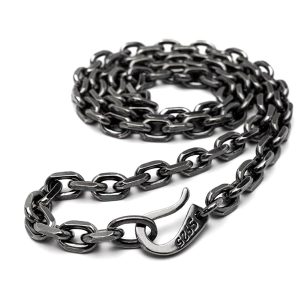 シルバー925素材 燻し仕上げ あずきチェーン シルバー 四面カット