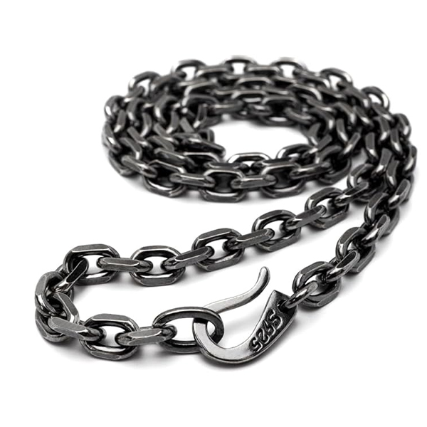 シルバー925素材 燻し仕上げ あずきチェーン シルバー 四面カット