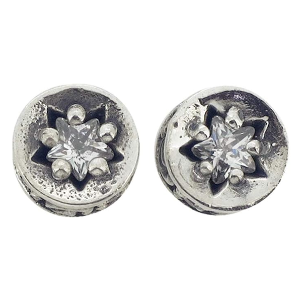 シルバー 925 スタッズピアス (2P 両耳用) ホワイトCZ アラベスク 唐草