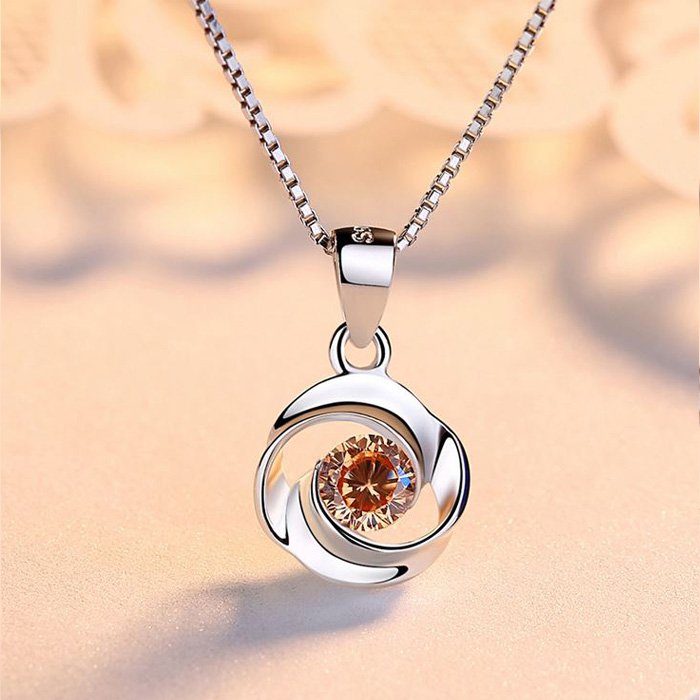 大粒 クロスリング 一粒 ネックレス/プラチナ仕上/シルバー/キュービックジルコニア