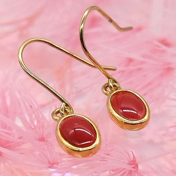 本珊瑚 赤口 ピアス シルバー素材 （金メッキ）