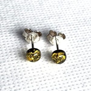 5mm シルバー925 グリーンアンバー 琥珀 スタッドピアス 5月誕生石