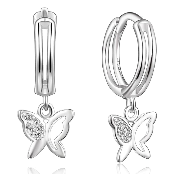 シルバー 925 スターリングシルバー中空バタフライパターン ドロップ ピアス